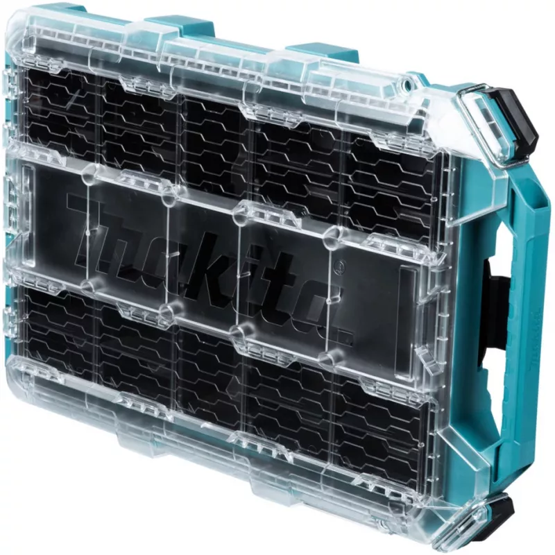 MAKTRAK organizador Flat M, caja de herramientas azul/transparente, tapa transparente