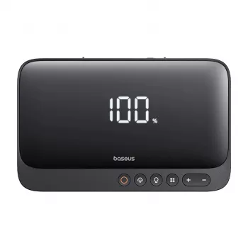 Cargador portátil Baseus Super Energy 6000 mAh — arrancador, LiPo 6000 mAh, 300 A de corriente de arranque, 150 PSI, pantalla integrada y linterna, USB-C + USB-A, negro
