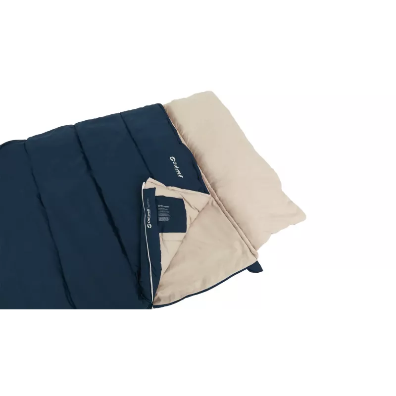 Saco de dormir Outwell Contour Lux XL — rectangular para adultos, poliéster, 2200×1050 mm, para usuarios de hasta 190 cm, azul