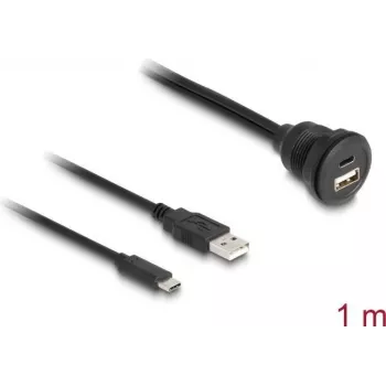 Cable DeLOCK USB 2.0 conector macho USB Type-A y conector macho USB Type-C a conector hembra USB Type-A y conector hembra USB Type-C 1 m negro