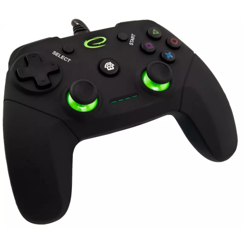 Esperanza EGG110K Vanquisher mando USB con cable para PC/PS3, con vibración, 12 botones, 2 sticks analógicos, negro/verde