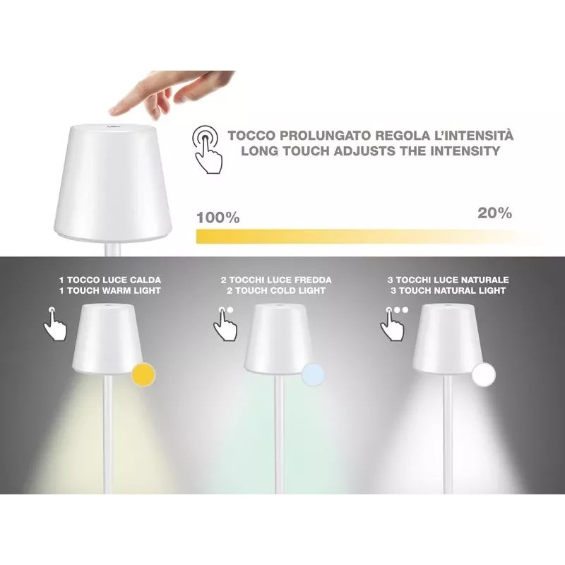 Lámpara de mesa recargable Beper P201UTP102, interruptor táctil, 2 W
