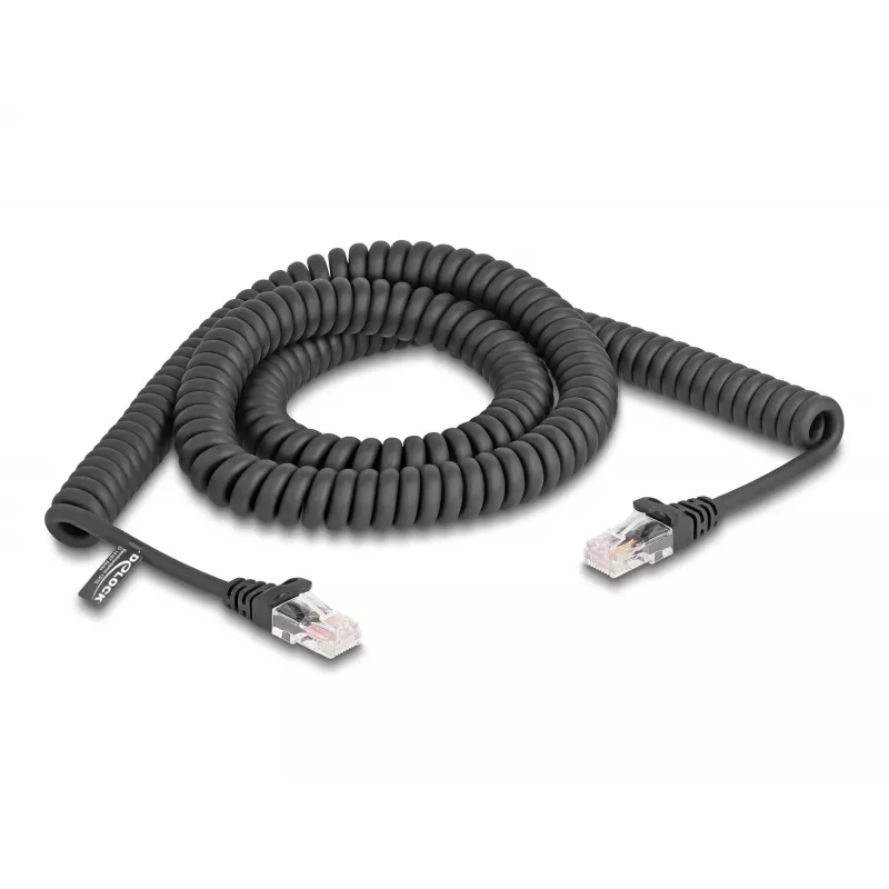 Cable espiral RJ45 DeLOCK conector macho a conector macho Cat.5e 3 m negro