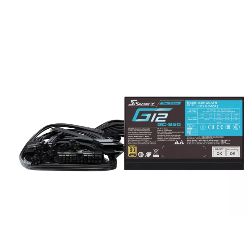 Fuente de alimentación Seasonic 850W G12 GC-850 80+Gold alimentación ATX negra