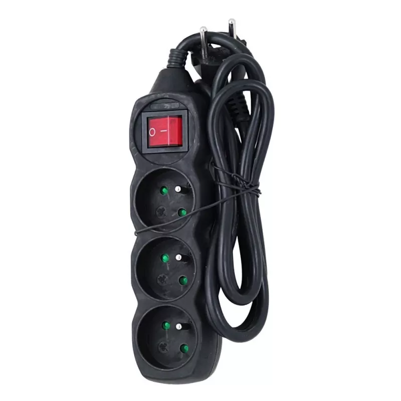 Alargador ESPERANZA ELK210K — cable 1,5 m, 3 tomas de corriente tipo E, conector en ángulo, interior, negro