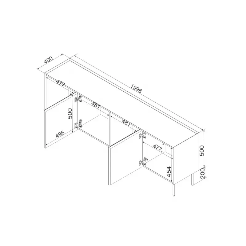 Cómoda cama meble FELLINI 2000×400×700 mm, oliva con parte superior de roble aceitado, marco de MDF