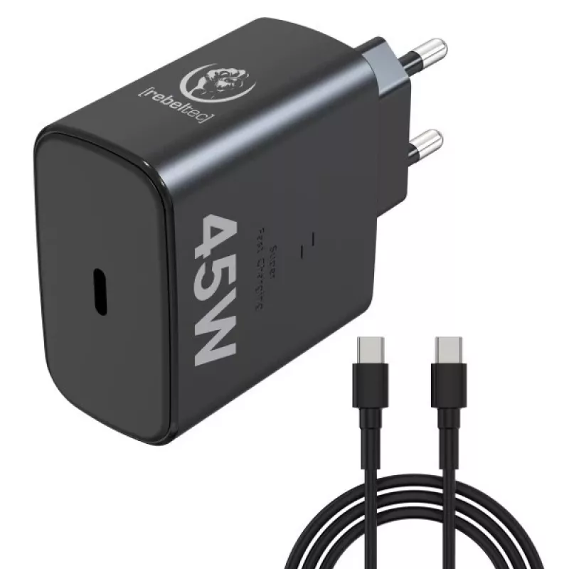 Cargador rápido Rebeltec USB-C RBLAKT00026 45W para portátiles y teléfonos