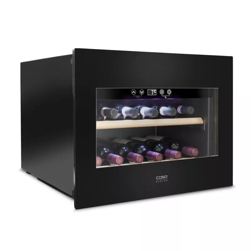 Vinoteca integrable Caso WineDeluxe E 18 — 18 botellas, altura 46 cm, negra, clase energética G