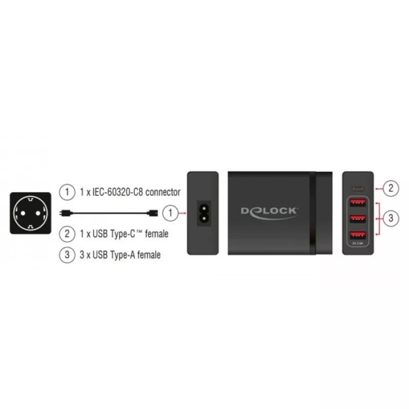 Cargador de pared USB DeLOCK 63974 universal negro AC interior