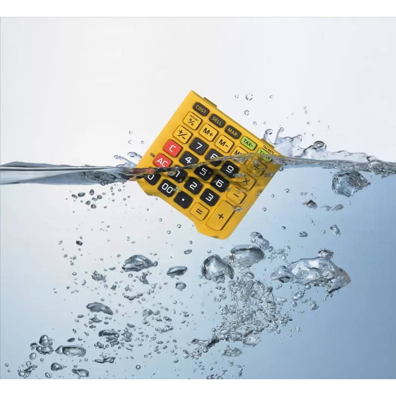 Calculadora de oficina impermeable Casio WM-320MT-S, pantalla de 12 dígitos, teclado extraíble, IP54, solar y pila, 108,5 x 168,5