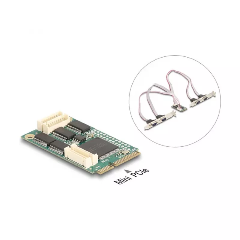 Tarjeta de interfaz RS-232 interna DELOCK 95278 — Host Mini PCI Express, 4× salidas RS-232, FIFO 256 B, 30×51×10 mm