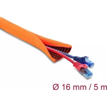 Funda protectora de cables autoadhesiva de doble capa DELOCK 5 m × 16 mm, naranja