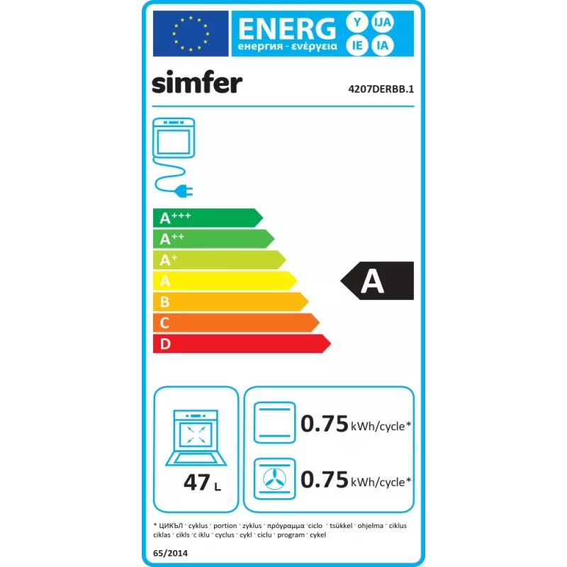 Horno integrable SIMFER 4207DERBB.1 — 47 L, multifunción, control manual, 45 cm, blanco