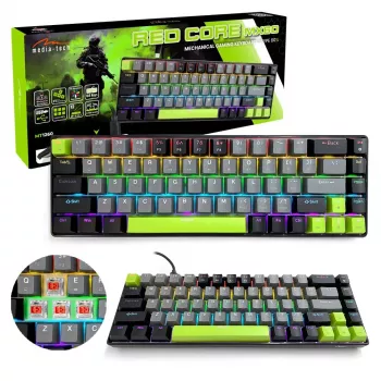 Teclado mecánico MEDIA-TECH MT1260 Red Core MX60, factor de forma 60%, interruptores CHERRY MX Red, iluminación RGB, USB, verde