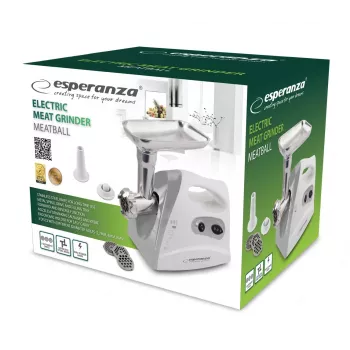 Picadora de carne eléctrica ESPERANZA EKM012E 600 W, gris, 2,6 kg, marcha atrás, embudo para embutidos, accesorio para kibbeh