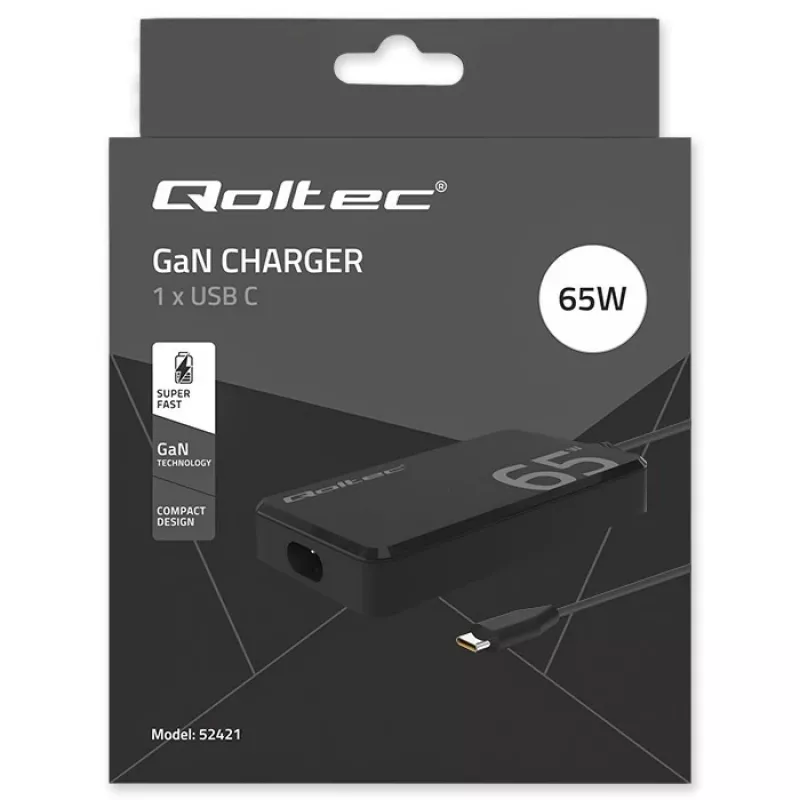 Cargador QOLTEC 65W GaN Super Fast slim PD 5-20V 3,25A USB-C
