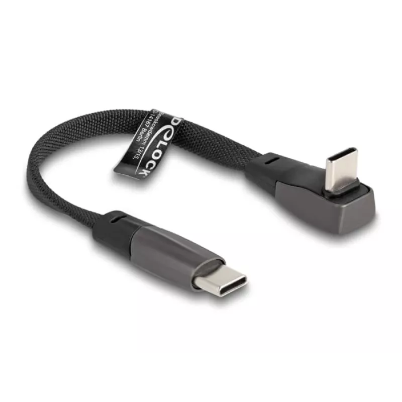 Cable plano USB 2.0 DeLOCK conector macho USB Type-C a conector macho USB Type-C en ángulo PD 3.0 60 W 14 cm negro