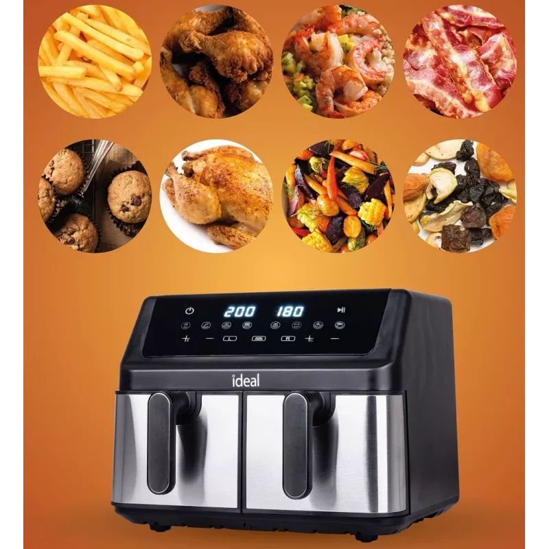 Freidora sin aceite IDEAL, doble horizontal 9L, 8 funciones - incluida deshidratación de alimentos