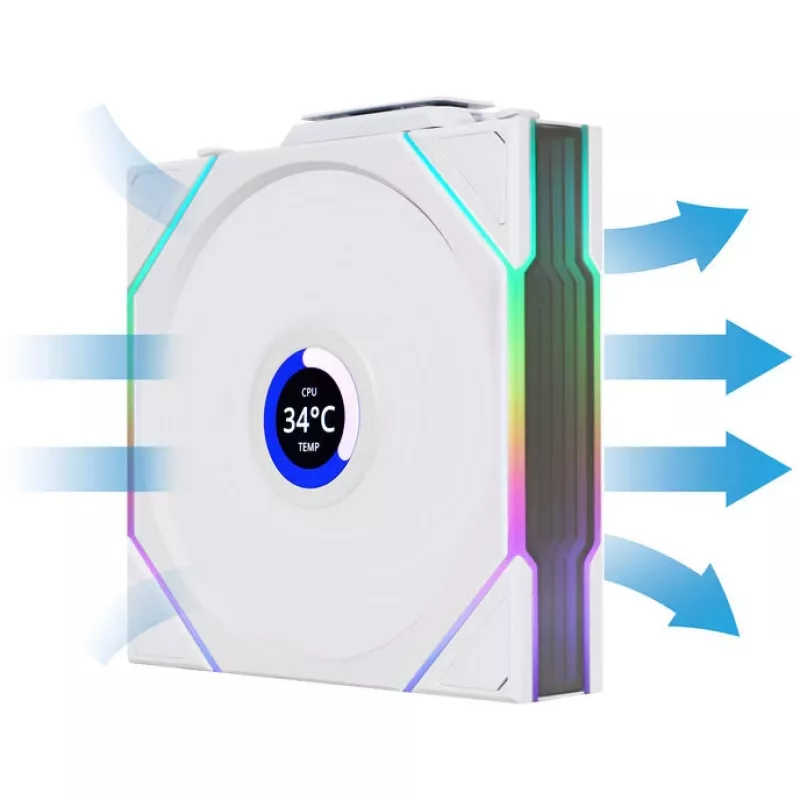 Lian Li UNI FAN TL Wireless LCD 120 White — Ventilador PWM de 120mm con controlador LCD inalámbrico