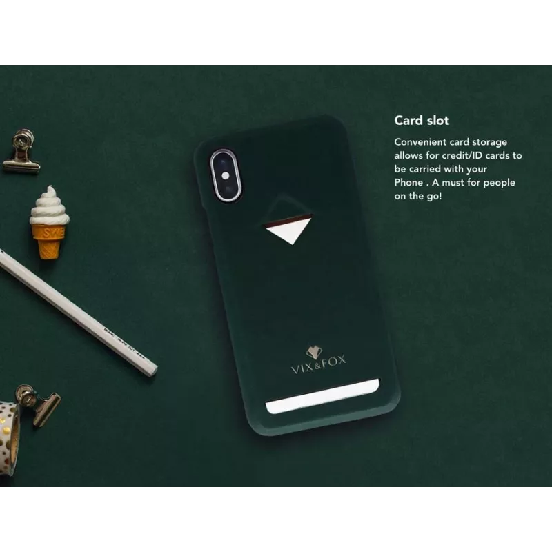 Funda trasera con compartimento para tarjetas VixFox para iPhone XSMAX – verde bosque, funda protectora trasera con compartimento para tarjetas