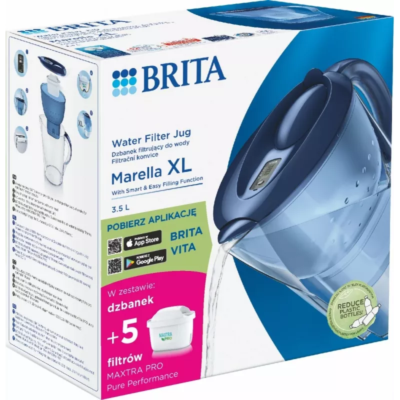Jarra filtrante BRITA Marella XL con 5 cartuchos MAXTRA PRO, azul