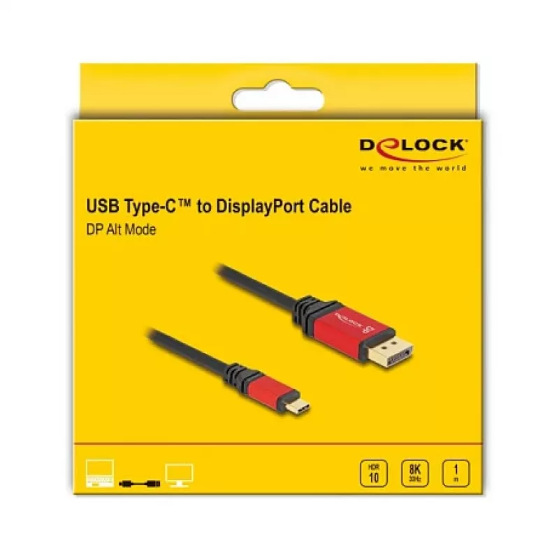 Cable DeLOCK USB-C a DisplayPort 8K 30Hz HDR 1m rojo