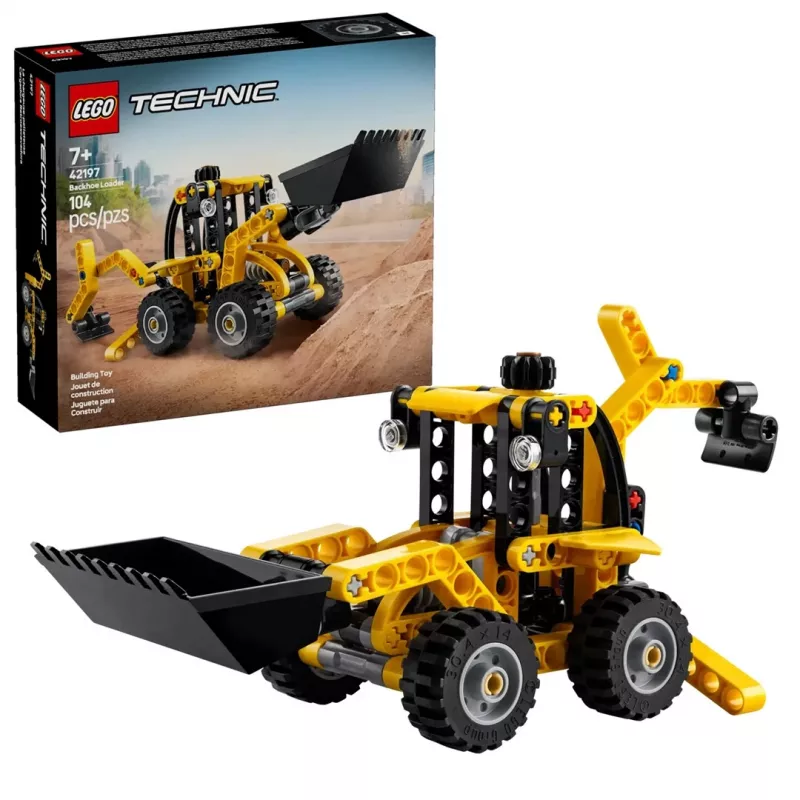 Set de construcción LEGO Technic Backhoe Loader 42197 — dirección articulada, cargador funcional, 104 piezas, edad recomendada 7+