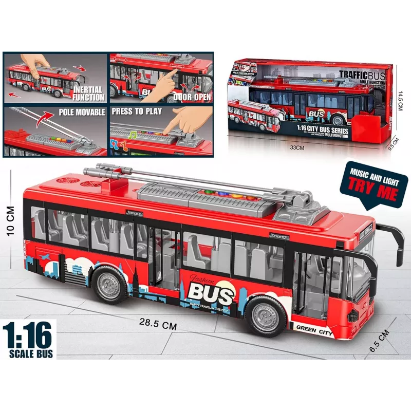 Autobús de juguete con luces, sonido y puerta practicable Madej modelo 012865