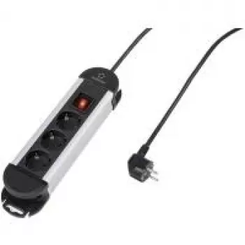 Regleta de enchufes Renkforce 315A-CMB — 3 tomas negra/plateada con interruptor