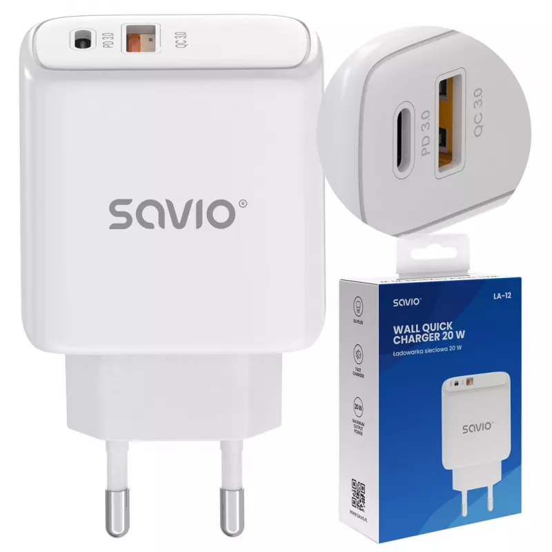 Savio LA-12 cargador para dispositivos móviles universal blanco AC carga rápida interior