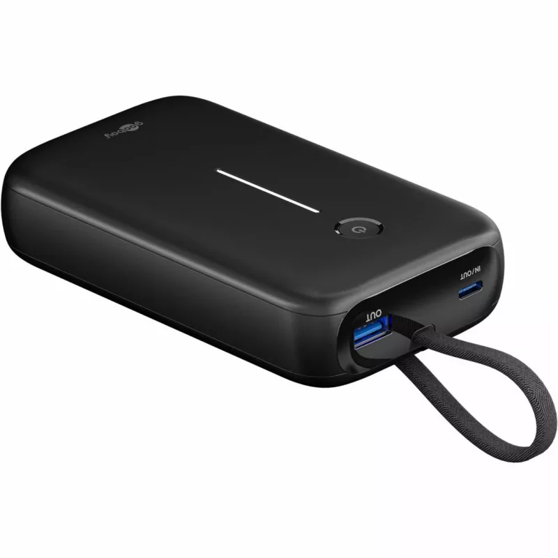Batería externa 20.000 mAh, cable USB-C integrado de 13 cm, 30 vatios (negro, 20 Ah, 1x USB-A, 2x USB-C, PD, QC)