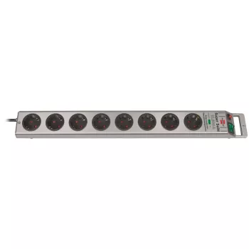 Regleta de enchufes Super-Solid 8 tomas (plata, 2,5 metros, protección contra sobretensiones 13.500A)