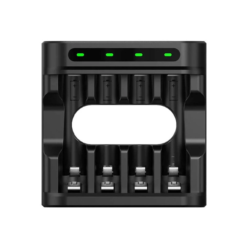 Cargador de baterías XTAR 4 ranuras para AA/AAA (Li-Ion, NiMH) USB-C, indicadores LED, negro