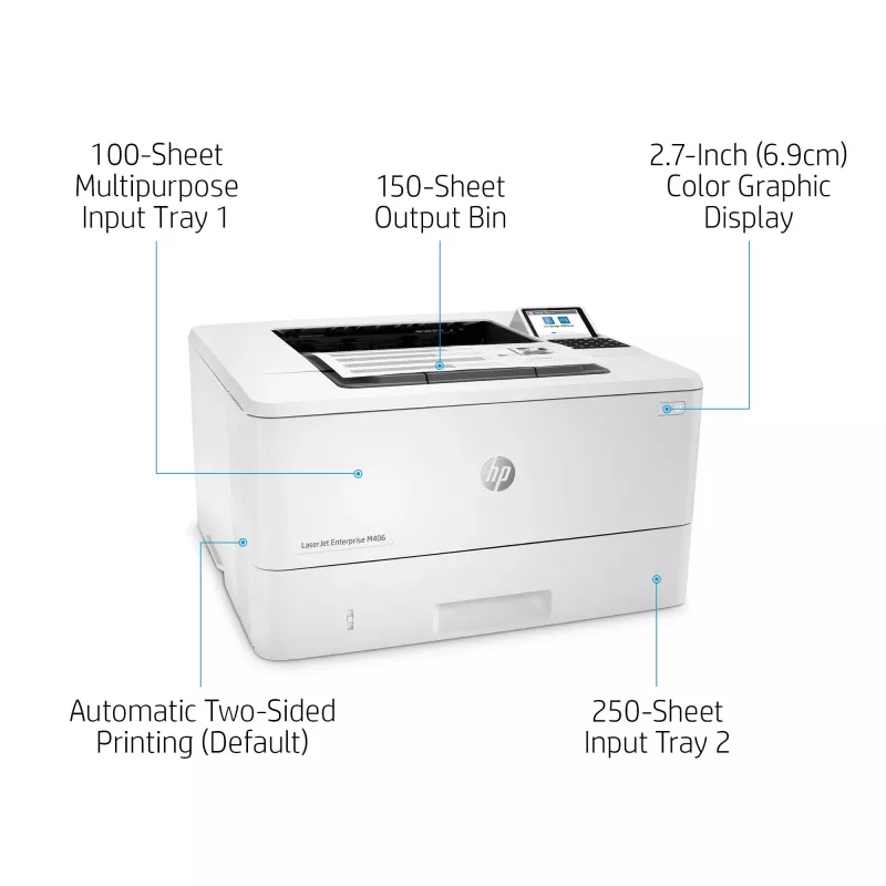 HP LaserJet Enterprise M406dn, láser, 1200 x 1200 DPI, A4, 38 ppm, impresión a doble cara, listo para red