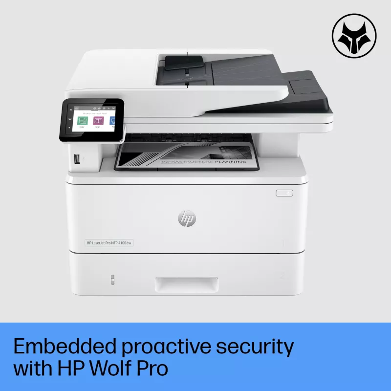 Impresora HP LaserJet Pro MFP 4102dw, láser, monocromo, 1200 x 1200 DPI, A4, impresión directa, blanca