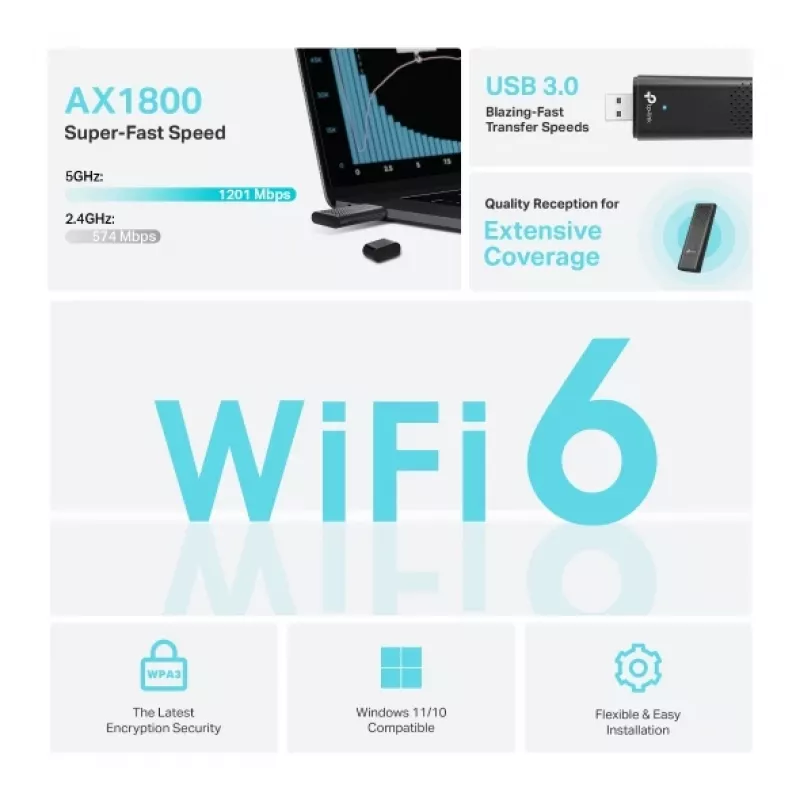 TP-Link Archer AX1800 Adaptador USB Wi-Fi 6 de doble banda
