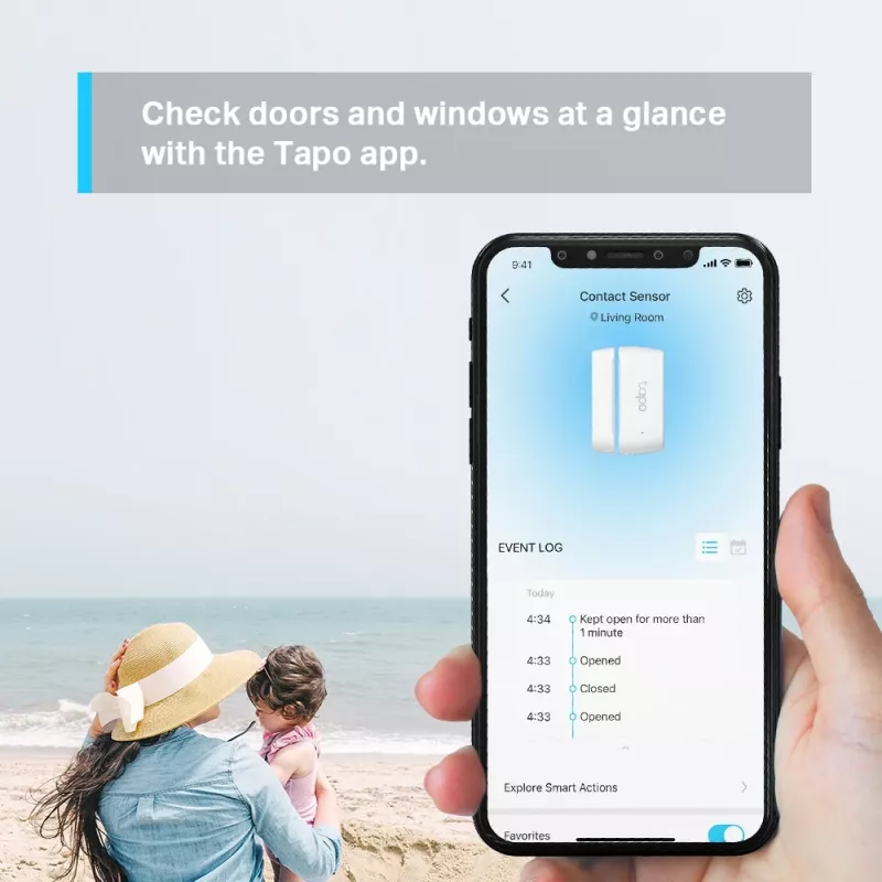 TP-Link Tapo Sensor de contacto inteligente, inalámbrico, blanco, 922 MHz, puerta/ventana, 0 - 40 °C, CR2032