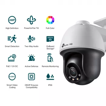 TP-Link VIGI Cámara de red 4MP para exterior a todo color con giro/inclinación