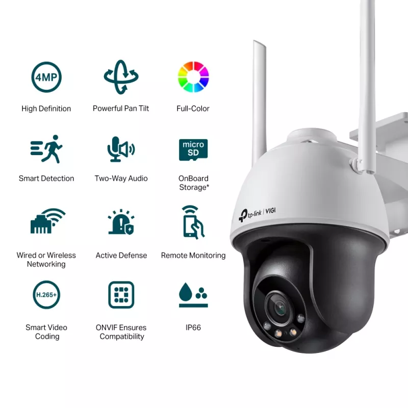TP-Link VIGI Cámara de red Wi-Fi 4MP a todo color con giro/inclinación para exterior