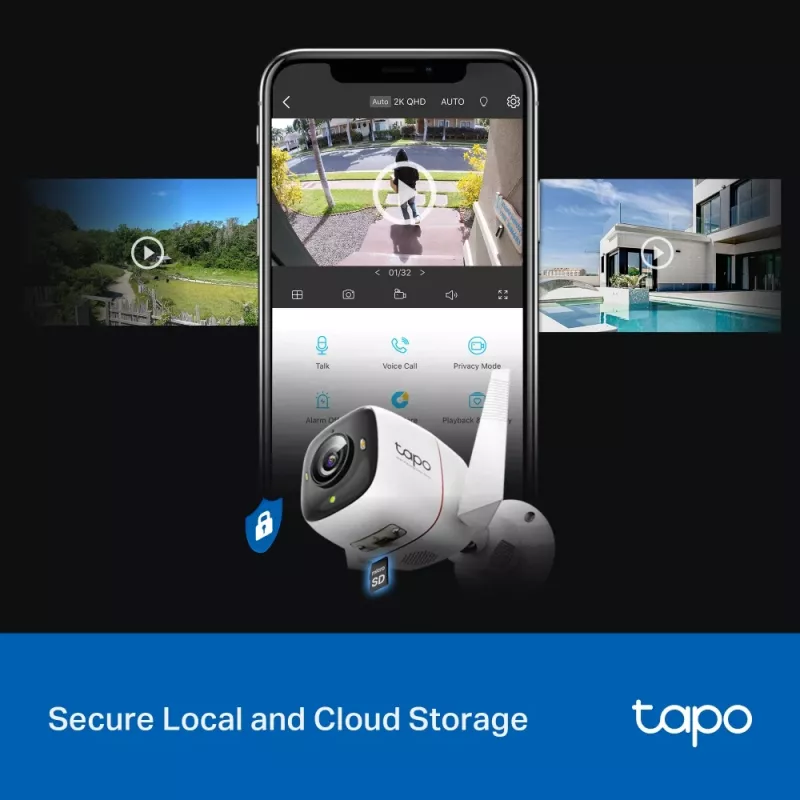 TP-Link Tapo Cámara de seguridad Wi-Fi para exterior, cámara de seguridad IP, interior y exterior, inalámbrica, CE, FCC, RoHS, RCM, pared, blanca