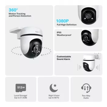 Cámara de vigilancia IP TP-Link Tapo C500 Domo con giro/inclinación para exterior, Wi-Fi, 1080p, 360° horizontal, visión nocturna de 30 m