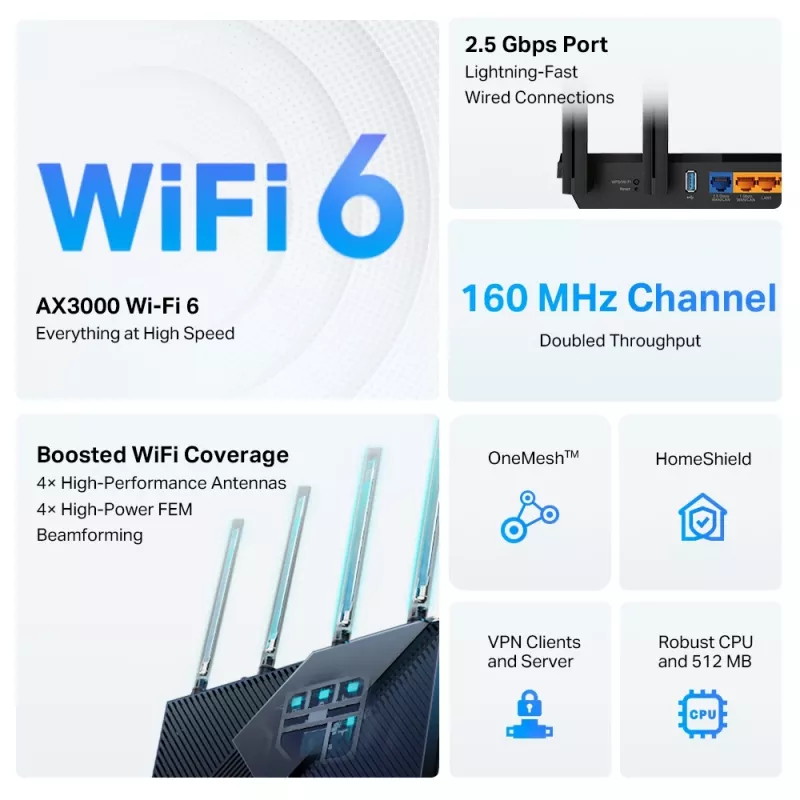 TP-Link Archer AX3000 Router Wi-Fi 6 Multi-Gigabit con puerto 2,5G