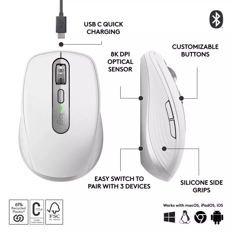 Ratón Logitech MX Anywhere 3S RF Wireless + Bluetooth