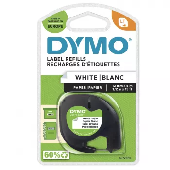 Etiquetas de papel DYMO LetraTag | Original | rollo de 12 mm x 4 m | impresión negra sobre blanco | etiquetas multiusos autoadhesivas para impresoras de etiquetas LetraTag | fabricadas en Europa