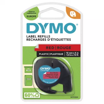 Etiquetas de plástico DYMO LetraTag | rollo de 12 mm x 4 m | impresión negra sobre etiquetas rojas | etiquetas multiusos autoadhesivas para impresoras de etiquetas LetraTag