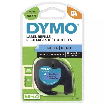 Etiquetas de plástico DYMO LetraTag | rollo de 12 mm x 4 m | negro sobre azul | etiquetas multiusos autoadhesivas para impresoras de etiquetas LetraTag