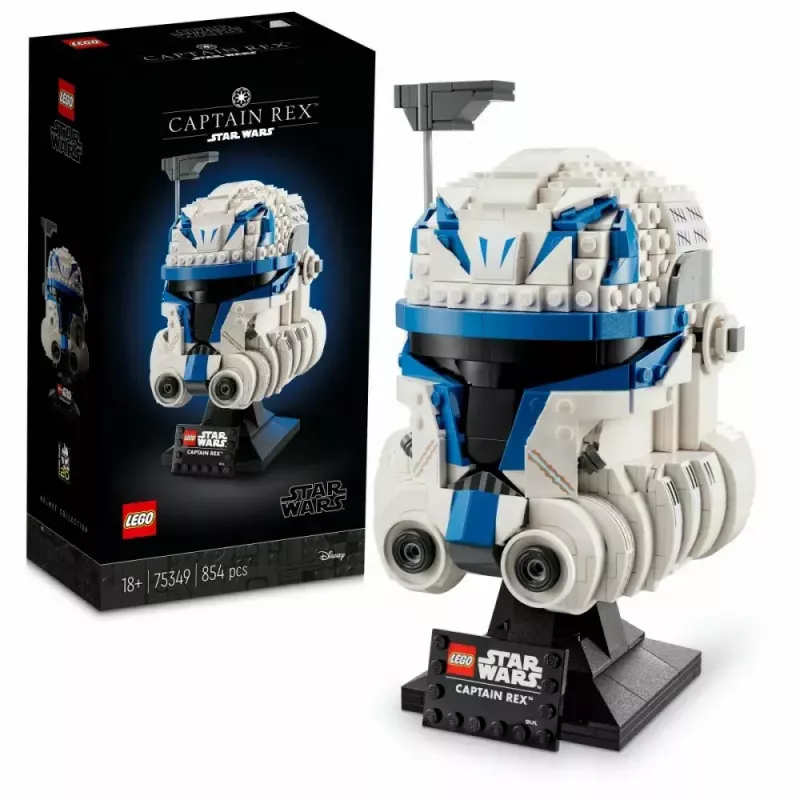 Casco de exposición construible LEGO Star Wars Captain Rex 75349 — 854 piezas, pieza de coleccionista para adultos (18+)
