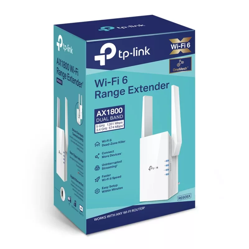 Repetidor de red TP-Link AX1800 WiFi 6 Extender RE605X