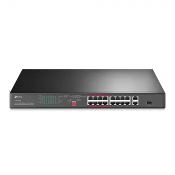 Switch PoE TP-Link 16 puertos 10/100 Mbps + 2 puertos Gigabit para rack con 16 puertos PoE+