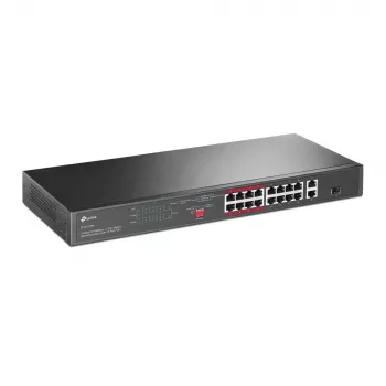 Switch PoE TP-Link 16 puertos 10/100 Mbps + 2 puertos Gigabit para rack con 16 puertos PoE+